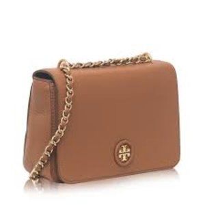 Tory Burch Whipstitch Logo Adjustable Chain 40914 Bark Leather Cross Body Bag